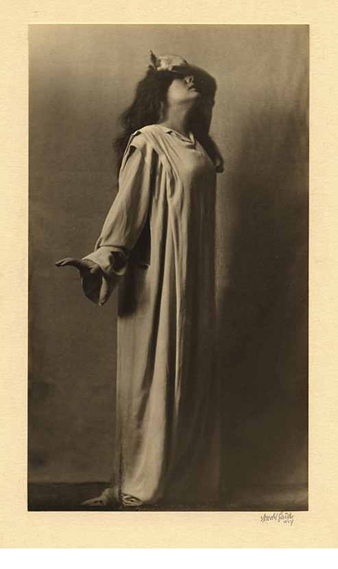 Julia Marlow as Lady Macbeth, c. 1905, warm-toned gelatin silver print, signed on the mount below the print, 9 1/2 x 5 1/2"